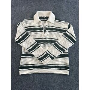 Madewell Striped Open Stitch Polo Sweater Johnny Collar Size S